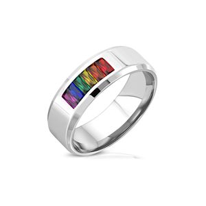 Stainless Steel Rainbow Cubic Zirconia Band